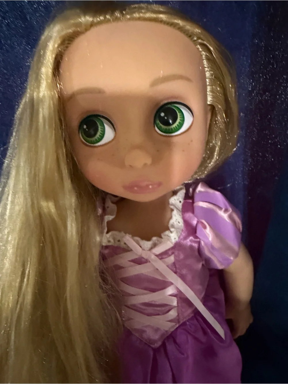 Disney Blonde-Haired Doll in Purple Dress with Green Eyes